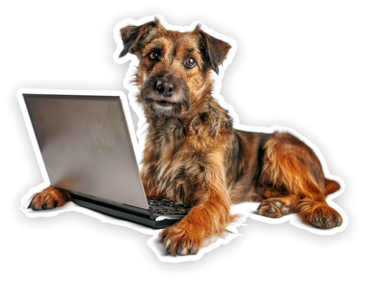 Perrito chambreando en su laptop